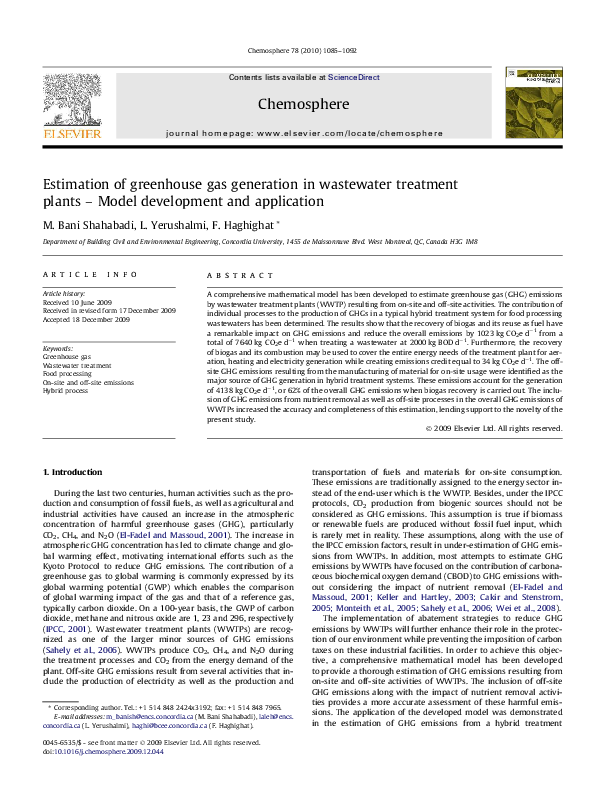 (PDF) Estimation of greenhouse gas generation in wastewater treatment ...