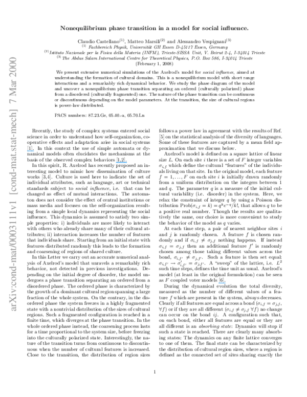 (PDF) Nonequilibrium Phase Transition in a Model for Social Influence