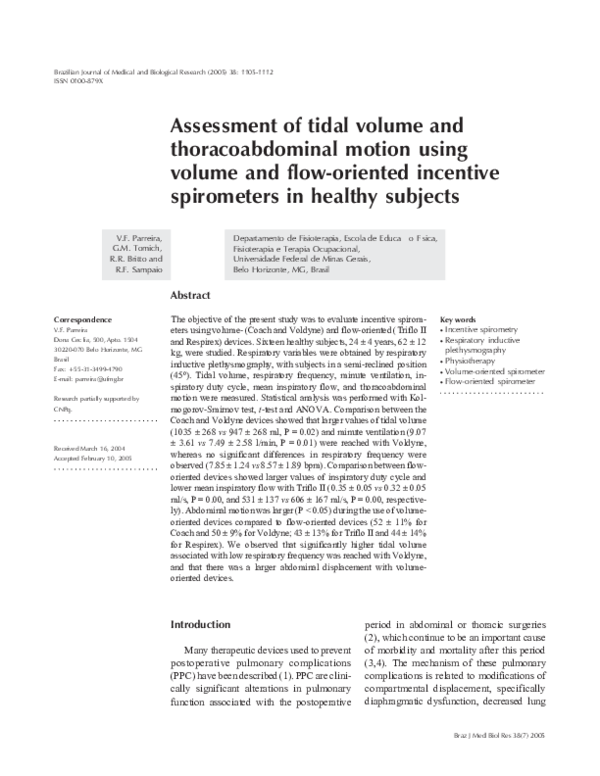 (PDF) Assessment of tidal volume and thoracoabdominal motion using