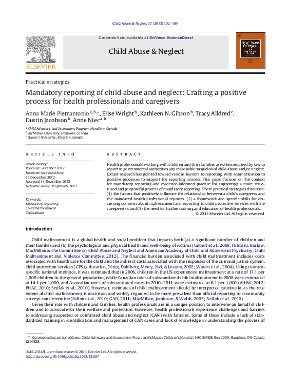 (PDF) Mandatory reporting of child abuse and neglect: Crafting a ...