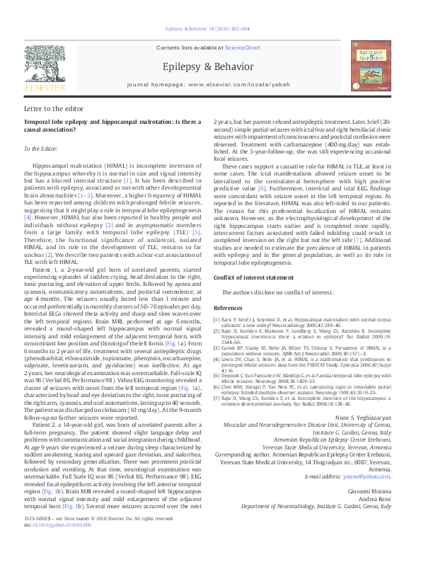 (PDF) Temporal lobe epilepsy and hippocampal malrotation: Is there a ...