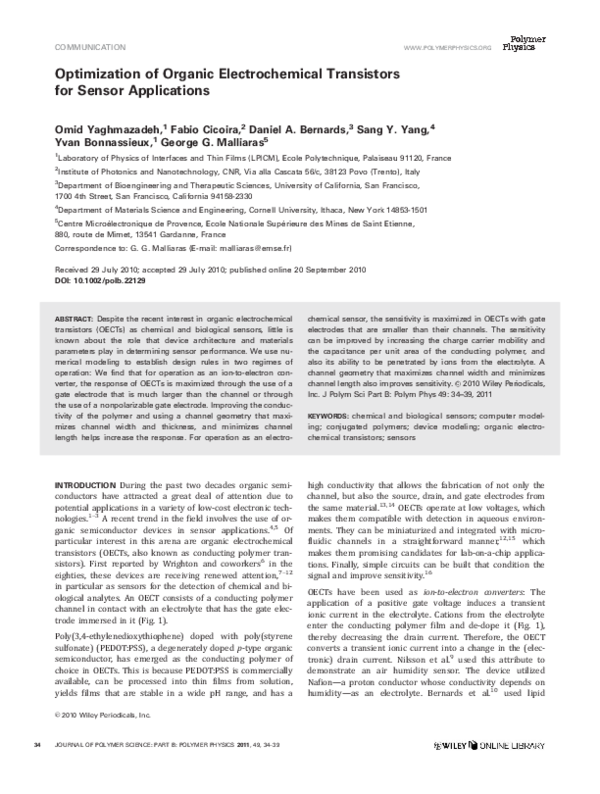 (PDF) Optimization of organic electrochemical transistors for sensor ...