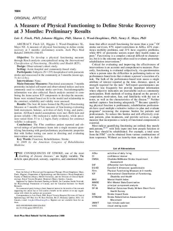 (PDF) A Measure of Physical Functioning to Define Stroke Recovery at 3 ...