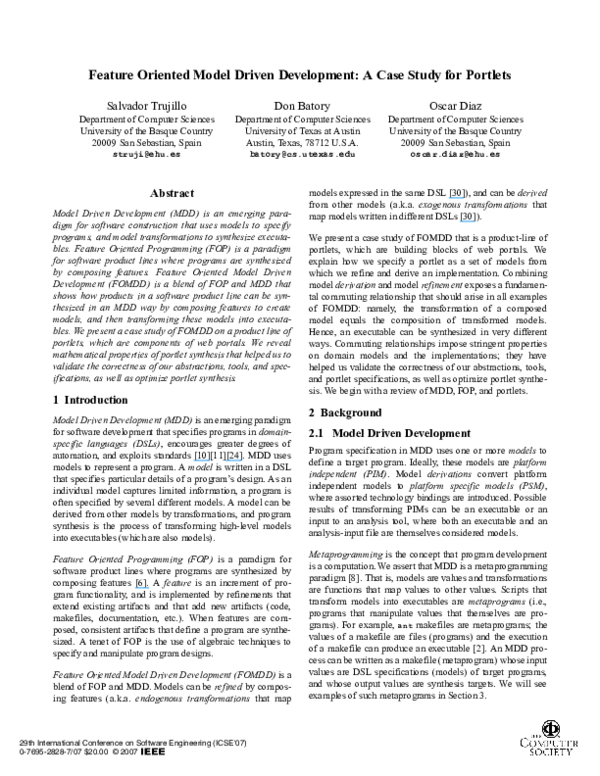 (PDF) Feature Oriented Model Driven Development: A Case Study for Portlets