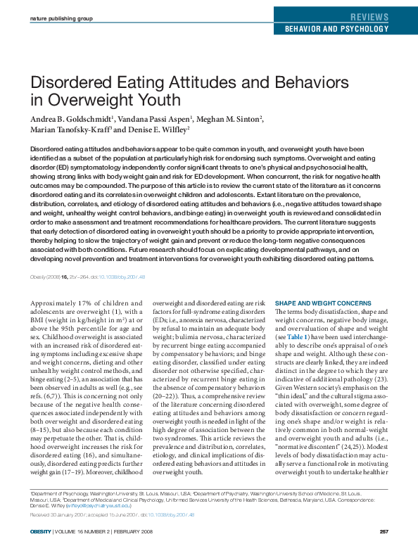 (PDF) Disordered Eating Attitudes and Behaviors in Overweight Youth