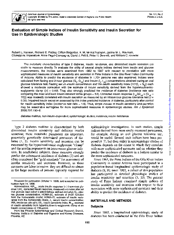 (PDF) Evaluation of simple indices of insulin sensitivity and insulin ...
