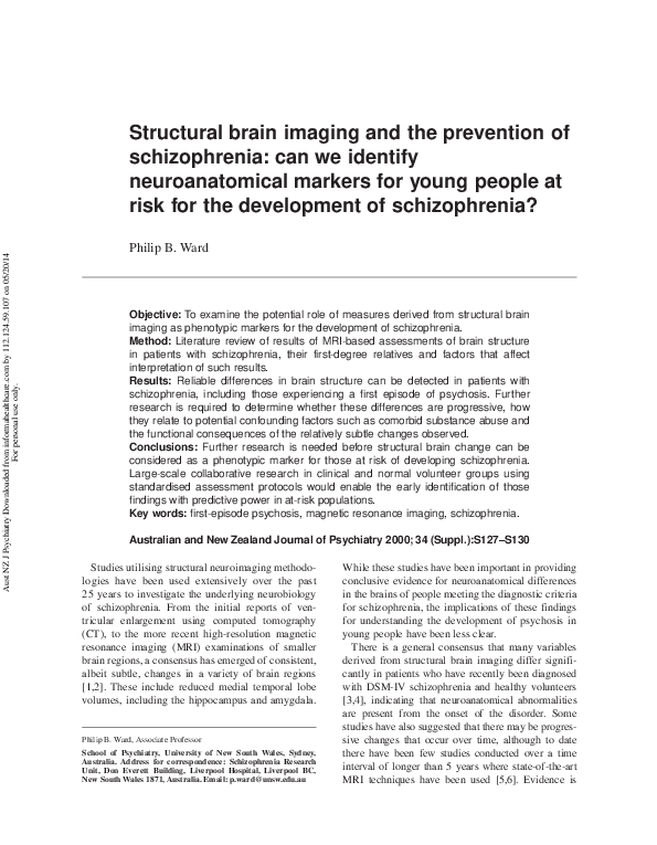 (PDF) Structural brain imaging and the prevention of schizophrenia: can ...