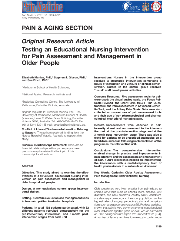 (PDF) Testing an Educational Nursing Intervention for Pain Assessment ...