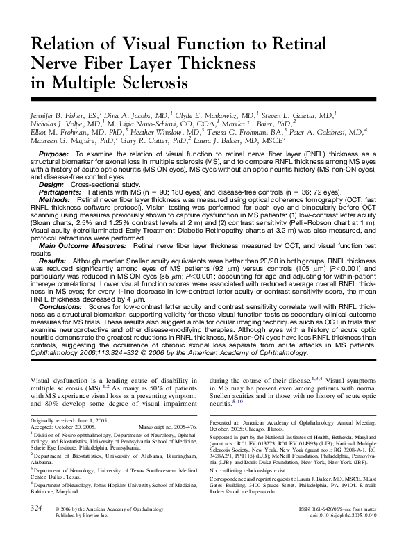 (PDF) Relation of Visual Function to Retinal Nerve Fiber Layer ...