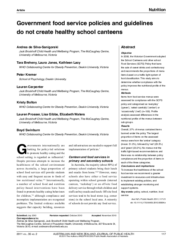 (PDF) Government food service policies and guidelines do not create