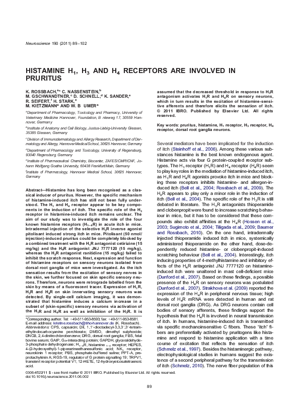 (PDF) Histamine H1, H3 and H4 receptors are involved in pruritus