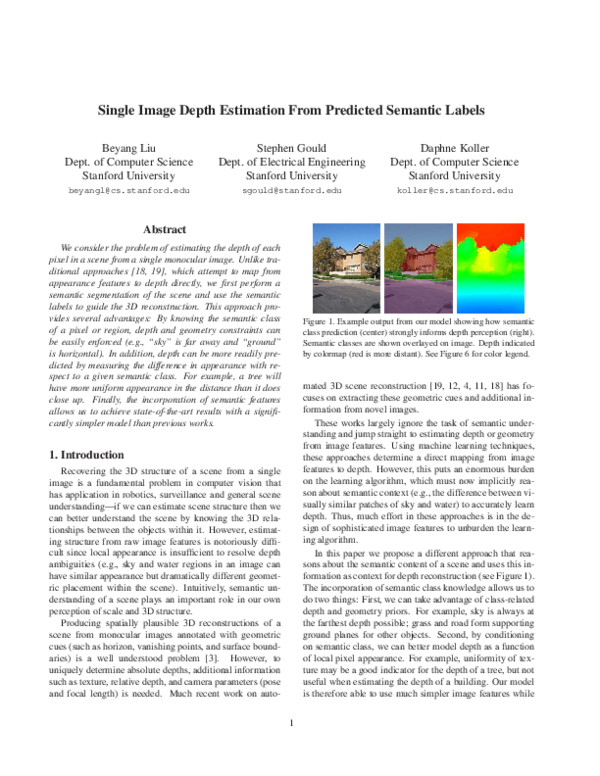 (PDF) Single image depth estimation from predicted semantic labels