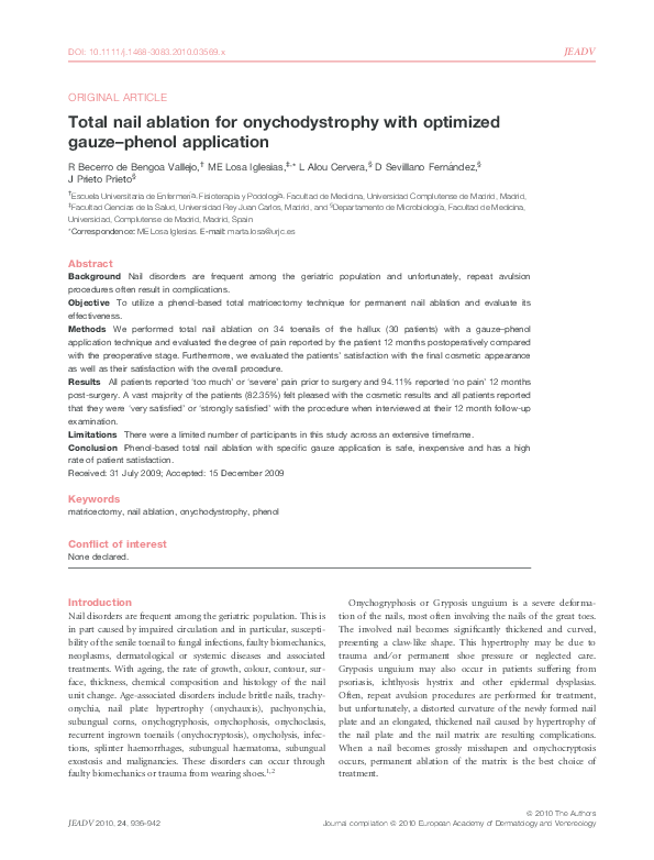 (PDF) Total nail ablation for onychodystrophy with optimized gauze