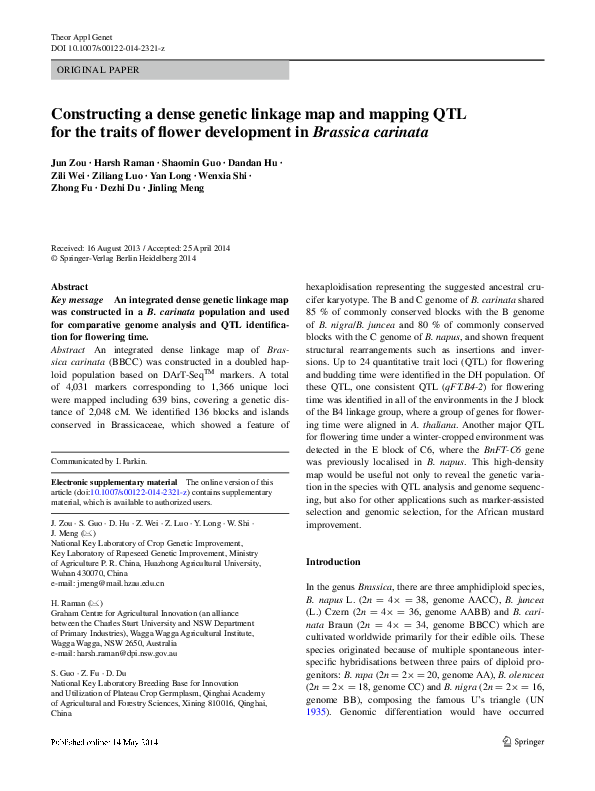 (PDF) Constructing a dense genetic linkage map and mapping QTL for the ...