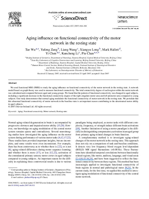 (PDF) Aging influence on functional connectivity of the motor network ...