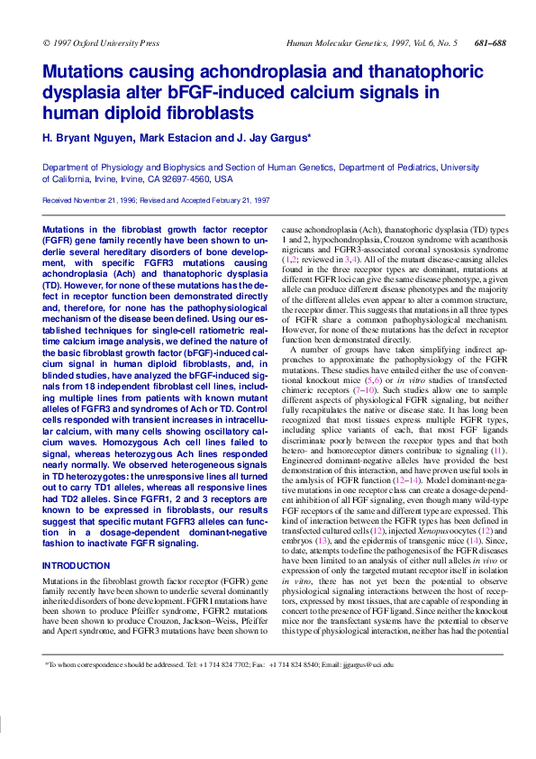 (PDF) Mutations Causing Achondroplasia and Thanatophoric Dysplasia ...