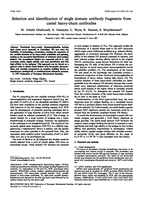 (PDF) Selection and identification of single domain antibody fragments ...