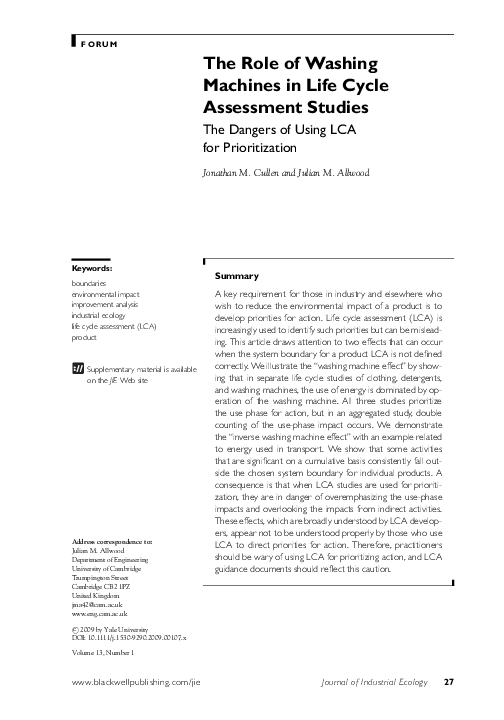 (PDF) The Role of Washing Machines in Life Cycle Assessment Studies