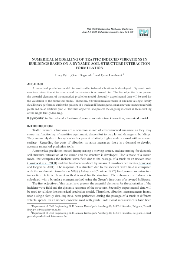 (PDF) Numerical modelling of traffic induced vibrations