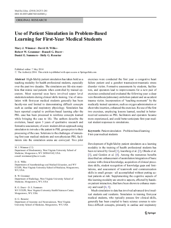(PDF) Use of Patient Simulation in Problem-Based Learning for First ...