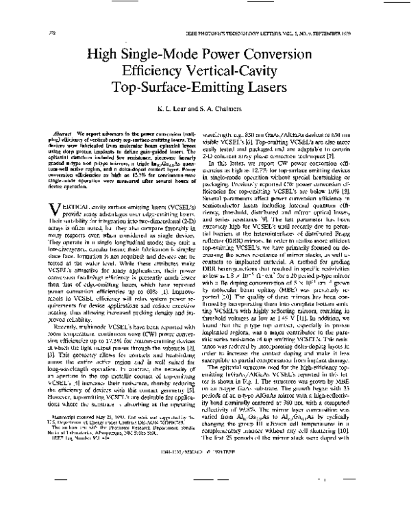 (PDF) High single-mode power conversion efficiency vertical-cavity top ...