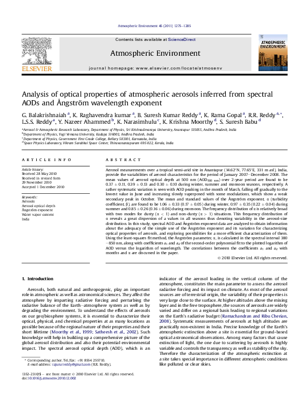 (PDF) Analysis of optical properties of atmospheric aerosols inferred ...