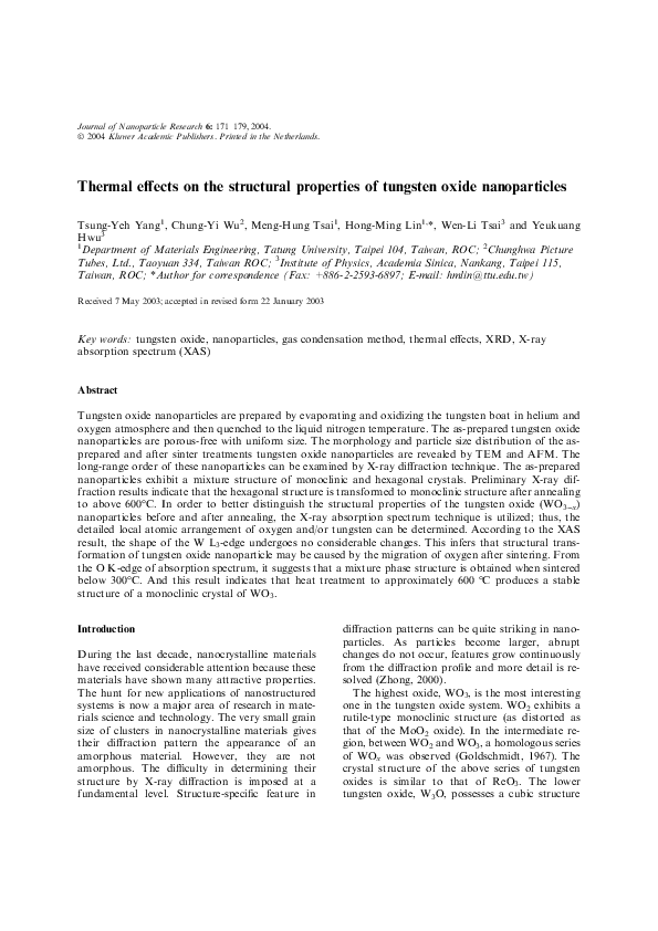 (PDF) Thermal effects on the structural properties of tungsten oxide ...