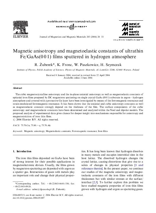 (PDF) anisotropy and constants of ultrathin Fe