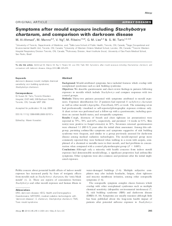 (PDF) Symptoms after mould exposure including Stachybotrys chartarum