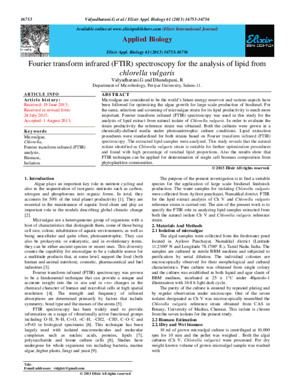 (PDF) Fourier transform infrared (FTIR) spectroscopy for the analysis ...