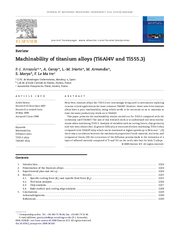 (PDF) Machinability of titanium alloys (Ti6Al4V and Ti555.3)