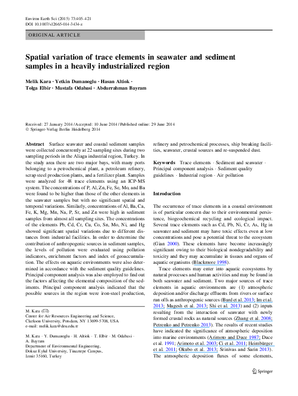 (PDF) Spatial variation of trace elements in seawater and sediment ...