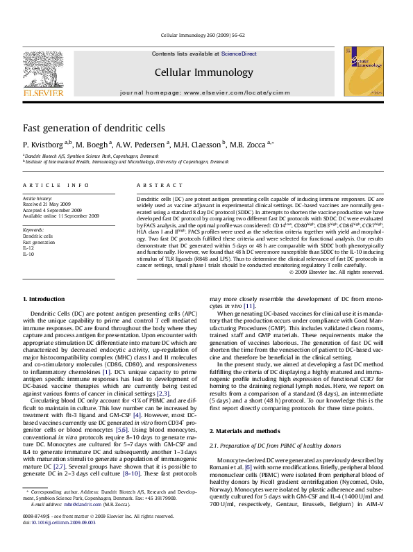 (PDF) Fast generation of dendritic cells