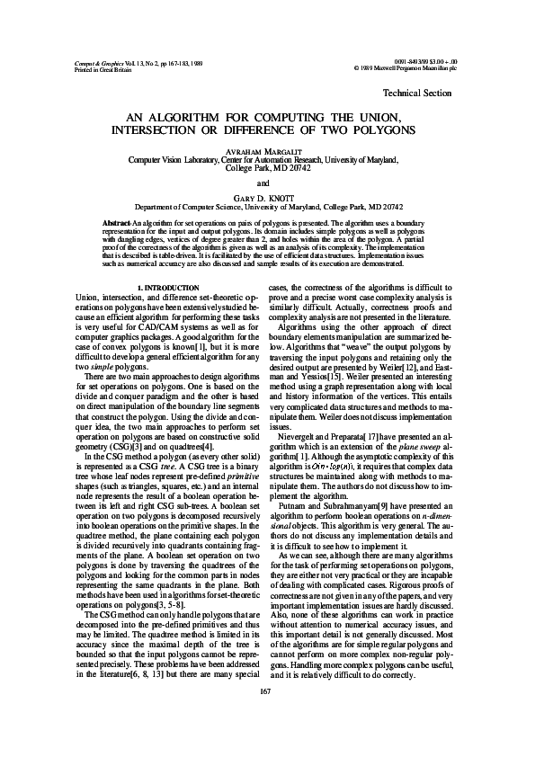 (PDF) An algorithm for computing the union, intersection or difference ...
