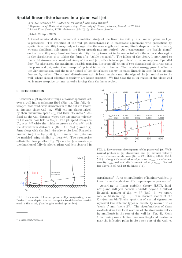 (PDF) Numerical study of instability in a laminar plane wall jet