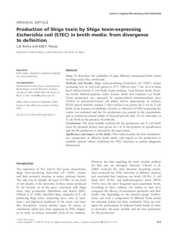 (PDF) Production of Shiga toxin by Shiga toxin-expressing Escherichia ...