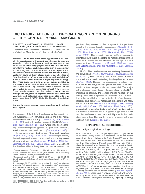 (PDF) Excitatory action of hypocretin/orexin on neurons of the central ...