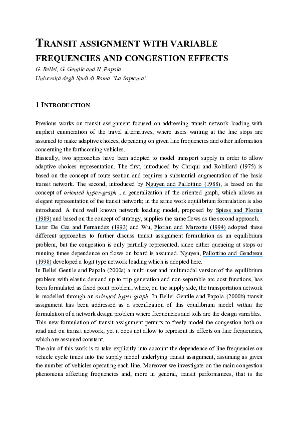 (PDF) Transit assignment with variable frequencies and congestion effects