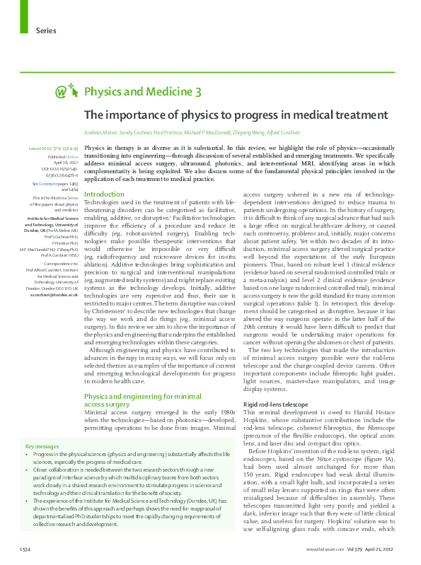 (PDF) Physics and Medicine 3 The importance of physics to progress in