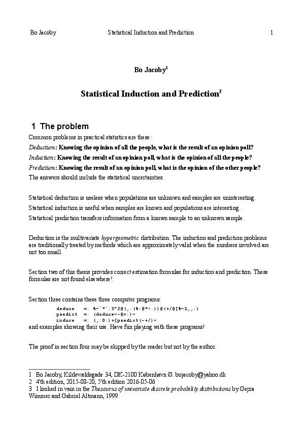 (PDF) Statistical induction and prediction