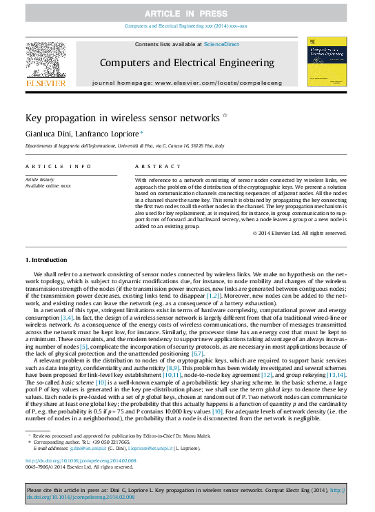 (PDF) Key propagation in wireless sensor networks