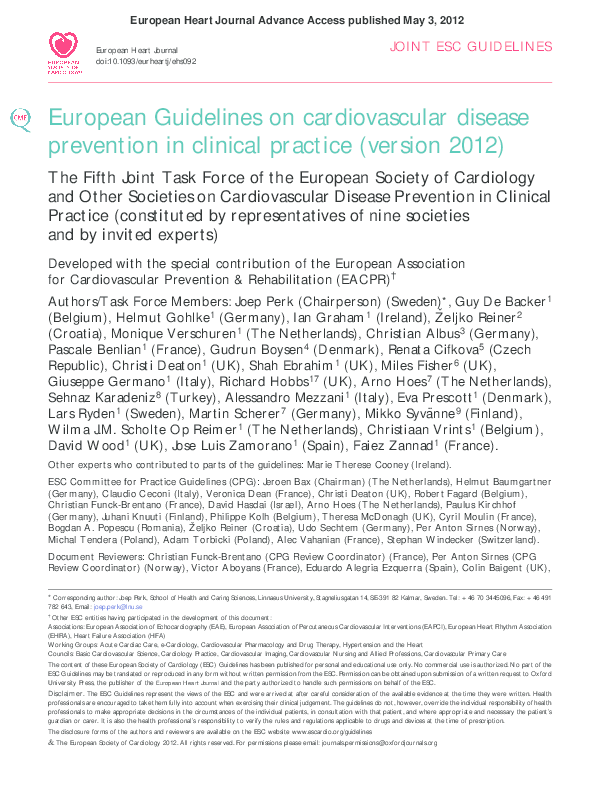 (PDF) European guidelines on cardiovascular disease prevention in ...