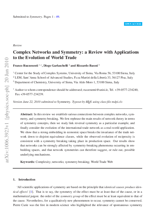 (PDF) Complex Networks and Symmetry I: A Review