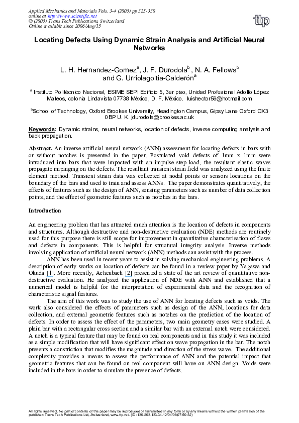 (PDF) Locating Defects Using Dynamic Strain Analysis and Artificial ...