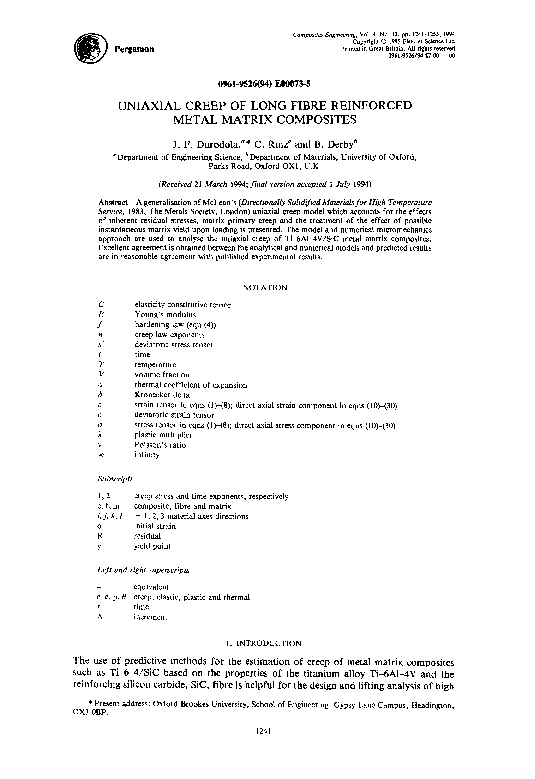 (PDF) Uniaxial creep of long fibre reinforced metal matrix composites
