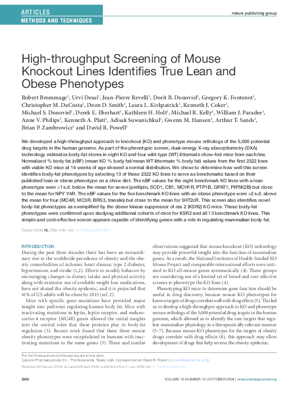 (PDF) High-throughput Screening of Mouse Knockout Lines Identifies True ...