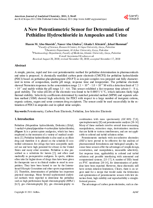 PDF) A New Potentiometric Sensor for the Determination of