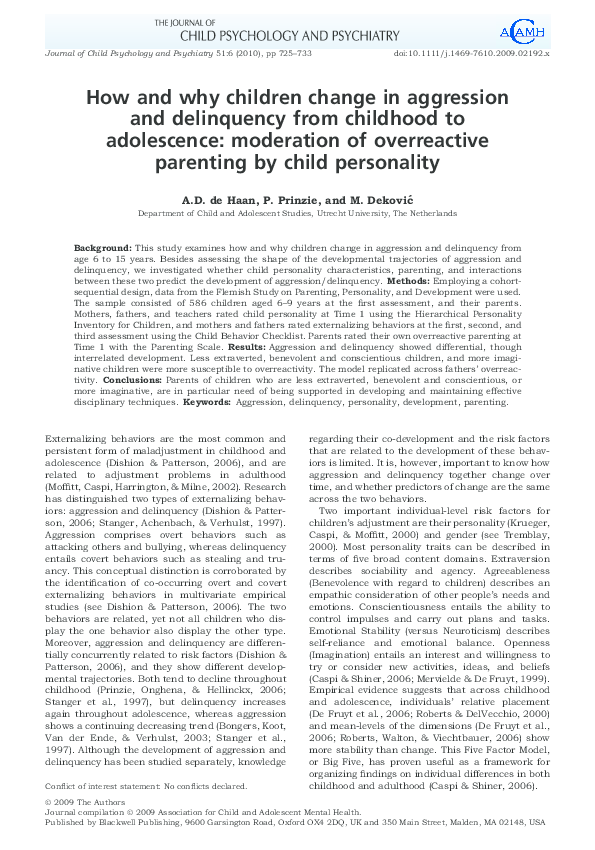 (PDF) How and why children change in aggression and delinquency from ...