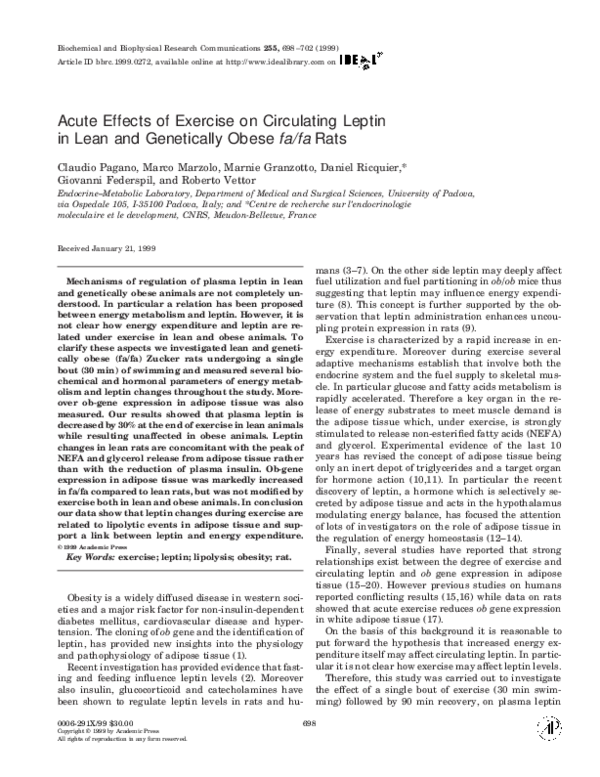 (PDF) Acute Effects of Exercise on Circulating Leptin in Lean and ...
