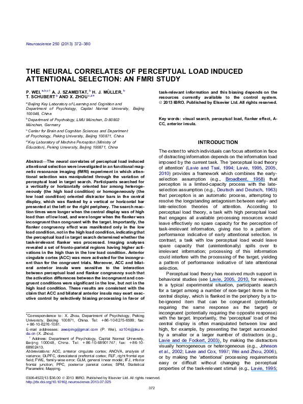 (PDF) The neural correlates of perceptual load induced attentional ...